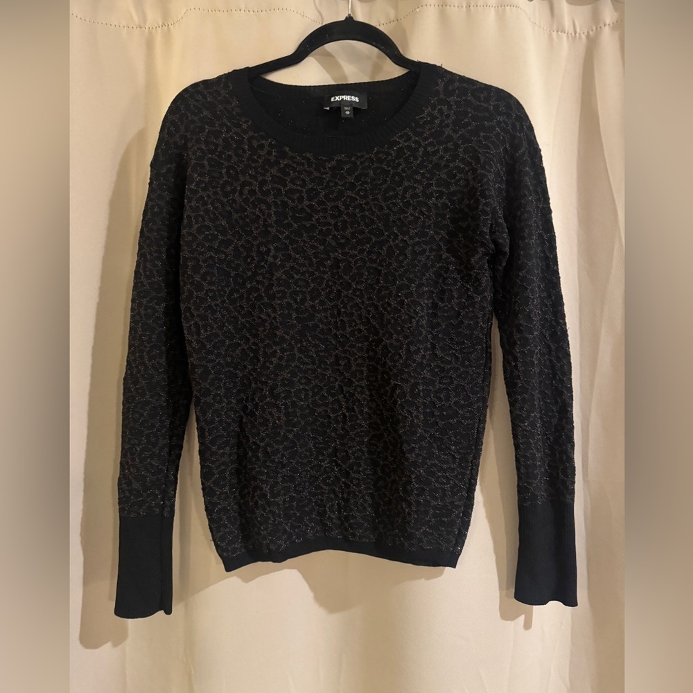 Express Black Textured Crew Neck Sweater